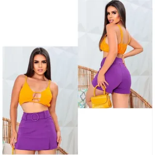 Saia Curta Verão 2022 Tecido Malha CrepeP ao GG 36 ao 46 - Pink