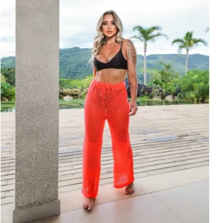 Pantalona Tricot Moda Praia Calça Feminina - Pink