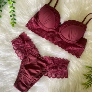 Sutiã de Bojo em Renda e Microfibra - Conjunto Lingerie - Vermelho