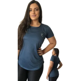 Camiseta Dry Fit Long Line Tapa Bumbum Blusa Sobre Legging Feminina Academia - Marinho