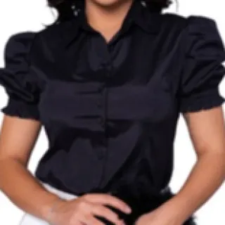 Camisa Social Feminina Branca Manga Curta - Liso - Azul Bebê