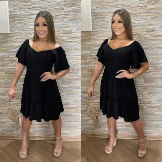 Vestido de verão com manga flare e botão forrado - Moda feminina - Branco