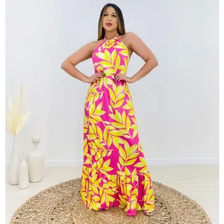 Estampado longo feminino vestido - Inspiração FAR|M 12 c/ bojo