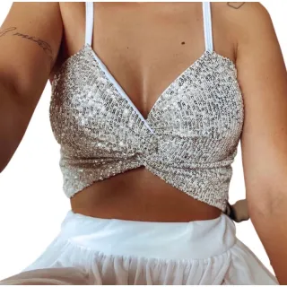 Top Cropped de Paetês com Lantejoulas - Nozinho - Prata