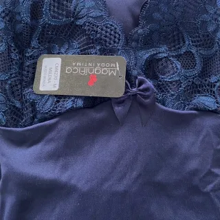 Roupa de Dormir Feminina Liganete com Renda - Camisola sem Bojo Confortável - Marinho