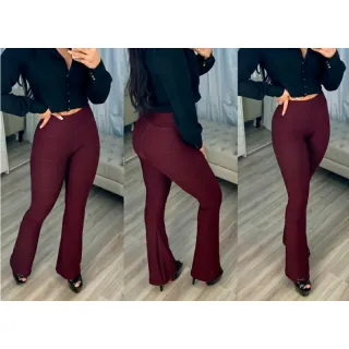 Cintura Alta Calça Flare Bandagem Tecido Grosso - Verde