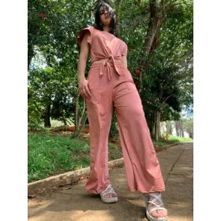 Pantalona de Suede com Cintura Alta e Barra Larga - Verde Claro