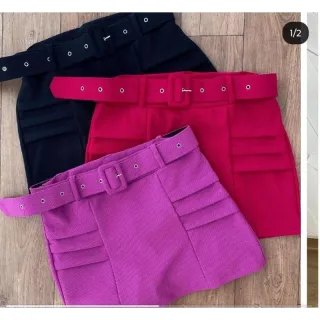 Moda Plus Size: Shorts Saia Neon com Cinto Removível - Envio Imediato