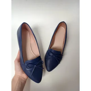 Bico fino Mocassim Sapatilha - Napa Preto Com Onça Pelo