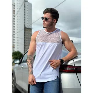 Regata Masculina Longline, Camiseta Regata Masculina - Branco
