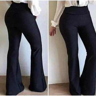 Cintura Alta Calça Flare Bandagem Tecido Grosso - Verde