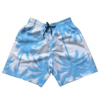 Moda praia masculina: bermuda floral em tactel, short masculino de alta qualidade - Azul Escuro