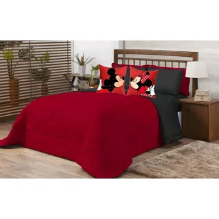 8 Peças Kit Edredom Queen Casal Temático Beijo - Vermelho