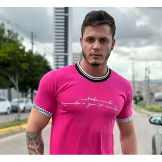 Camiseta masculina Longline, camisa oversized para homem - Rosa
