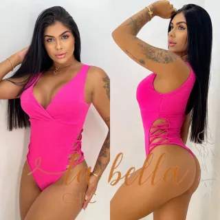 Hot Pants Biquíni Maiô Cavado Decotado Lateral Trançado Costa Nua - Carol Roxo Texturizado