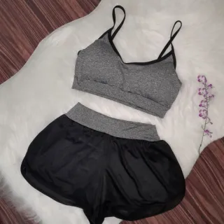 Roupa de Academia Conjunto Fitness Top Alcinha e Short Duplo com Bojo - Verde água