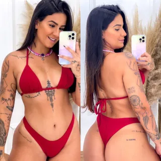 Conjunto asa delta biquíni onça: moda blogueira - Asa delta Vermelho canelado