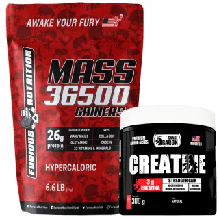 Gainers 3kg + Creatina Snake Dragon 300g - Kit Hipercalórico Mass 36500