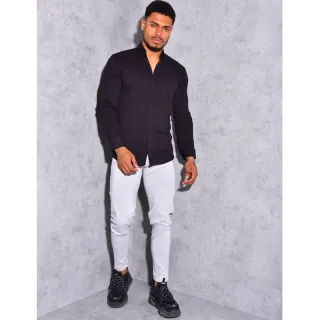 Moderna Camisa Masculina Slim Branca Social Esporte Fino - Preta