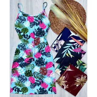 Curto Estampado Vestido Alcinha Canelado - Estampa variada