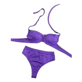 Moda Praia Biquini Canelado Bojo Cintura Alta Verão (Inovastilo) - Verde Bandeira