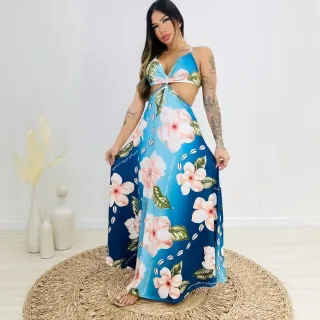 Estampado longo feminino vestido - Inspiração FAR|M 12 c/ bojo