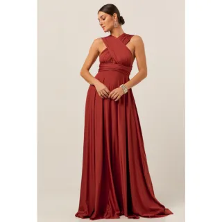 20% de Desconto em Vestido Longo Feminino para Festa, Casamento e Formatura - terra cota CLARO