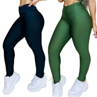 Suplex Fitness Legging Feminina Cintura Alta - Kit 2 Calças - Azul e Azul