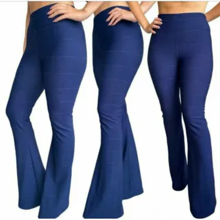 Cintura Alta Calça Flare Bandagem Tecido Grosso - Verde