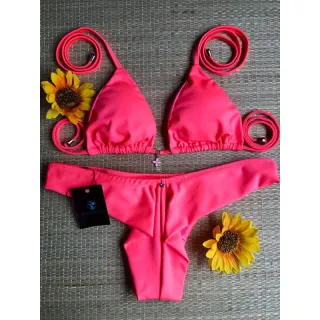 Promoção Biquini Fio Duplo com Busto Cortininha e Bojo Removível - vermelho canelado