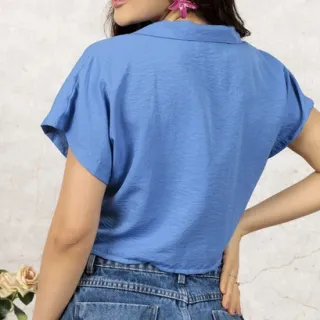 Blusa Feminina Camiseta Social Duna com 4 Botões Encapados