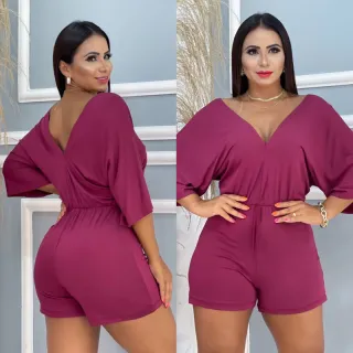 Moda Feminina Malha Romantic Macaquinho Casual Listrado Gola V Manga Flare - Bordo-branco