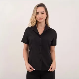 Camisa social feminina manga curta branca em gabardine - Passa fácil - COR PRETA P