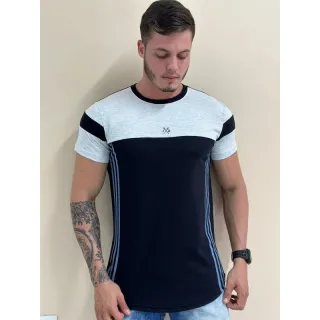 Camisa masculina Longline, camiseta oversized. Raryel loja online de roupas - PRETO COM AZUL