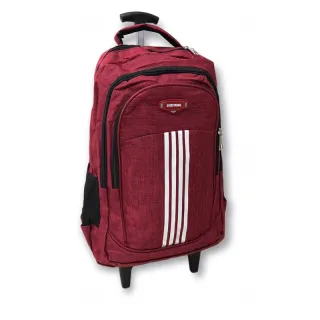 Mochila juvenil e adulto com rodinhas e alças de costas - preta listras brancas