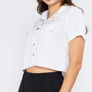 Viscolinho Blusa Feminina Cropped Camisa Verão 2023 - mostarda