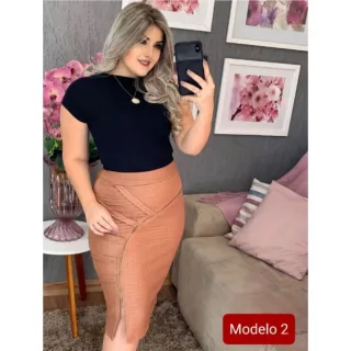 Saia secretaria branca midi, reta com zíper - Raryel - Branco