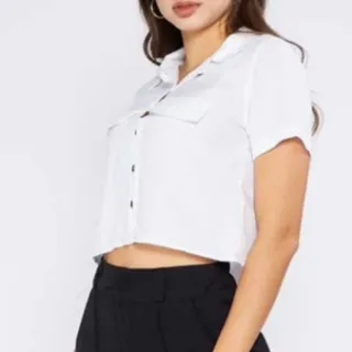 Viscolinho Blusa Feminina Cropped Camisa Verão 2023 - mostarda