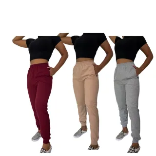 Confortável Calça Jogger Feminina de Moletom para o Frio - Raryel - Nude