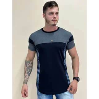 Camisa masculina Longline, camiseta oversized. Raryel loja online de roupas - PRETO COM AZUL