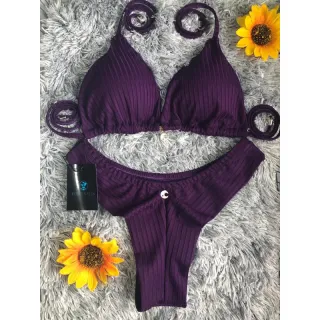 Promoção Biquini Fio Duplo com Busto Cortininha e Bojo Removível - vermelho canelado