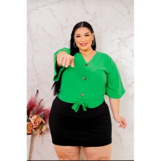 Plus Size Blusa Feminina Amarrar - Preta