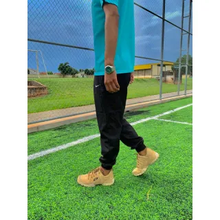 Calça Casual Jogger Masculina com Logo Refletivo em Tactel e Elastano - Preto