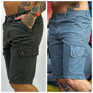 Sarja Masculina Cargo Bermudas de 2 Kits - Preto e Bege