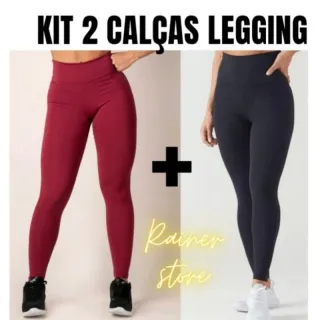 Suplex Fitness Legging Feminina Cintura Alta - Kit 2 Calças - Azul e Azul