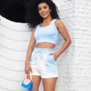 Moletinho cropped e short feminino - Azul