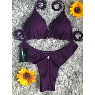 Promoção Biquini Fio Duplo com Busto Cortininha e Bojo Removível - vermelho canelado