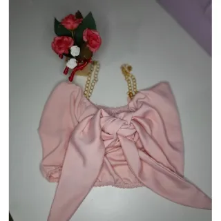 Blusa Cropped com corrente - Promoção diversas cores - Rose cetim1