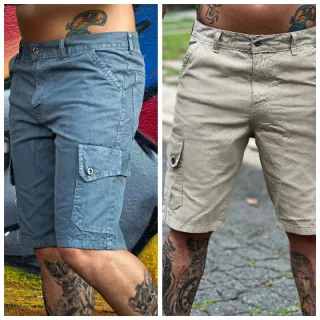 Sarja Masculina Cargo Bermudas de 2 Kits - Preto e Bege