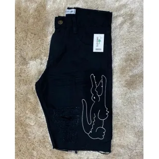 Bermuda Lisa e Rasgada com Estampa Jeans Masculina La cos te - JEANS ESCURO